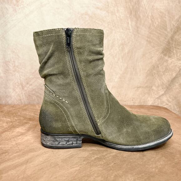 Earth Beaufort Wide Slouch Ankle Boots Olive Green Suede Leather Women's 7D Boho - Picture 6 of 12